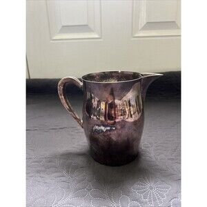 Vintage Lancaster Water Pitcher w/Ice Lip Silver On Copper Serverware Dining Hom